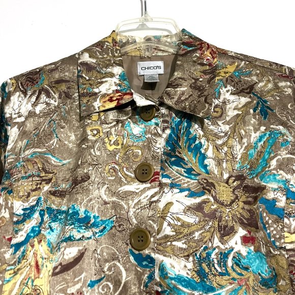 Chico's Cotton-Silk Oriental Floral Design Stephan Jacket - Picture 5 of 14